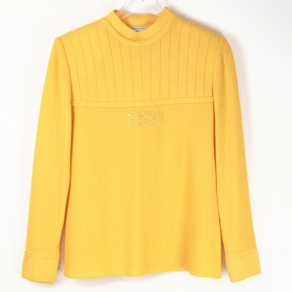Marie Gray Sweaters - Vintage St. John Marie Gray Sweater Santana Knit Mock Neck Yellow Size Small